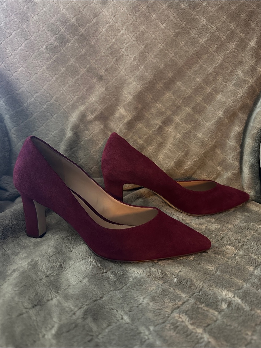 Cole Haan Burgundy Suede Pointed Toe Pumps - Picture 2 of 7